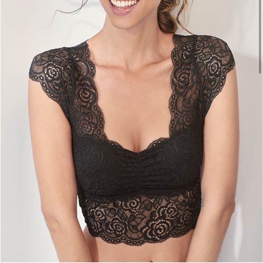 Intimately Free People Chase Me Black Lace Brami Crop Top/Bralette
